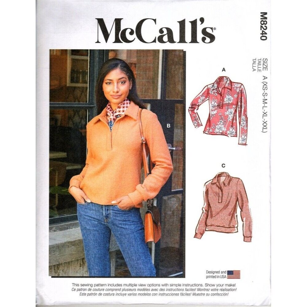McCall's M8240 Misses XS to XXL Casual Tops Uncut Sewing Pattern